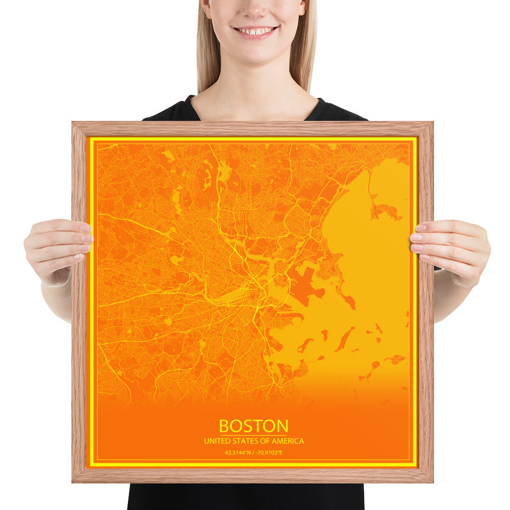 Boston Orange and Yellow Framed Map