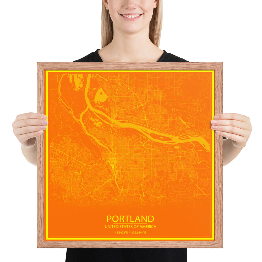 Portland Orange and Yellow Framed Map