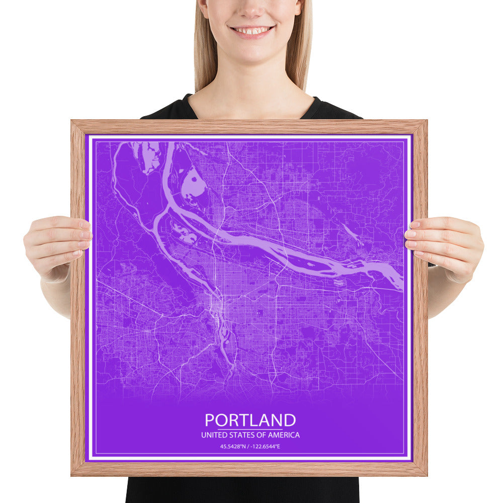 Portland Purple and White Framed Map