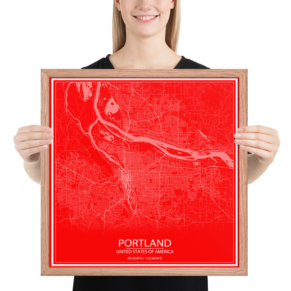 Portland Red and White Framed Map