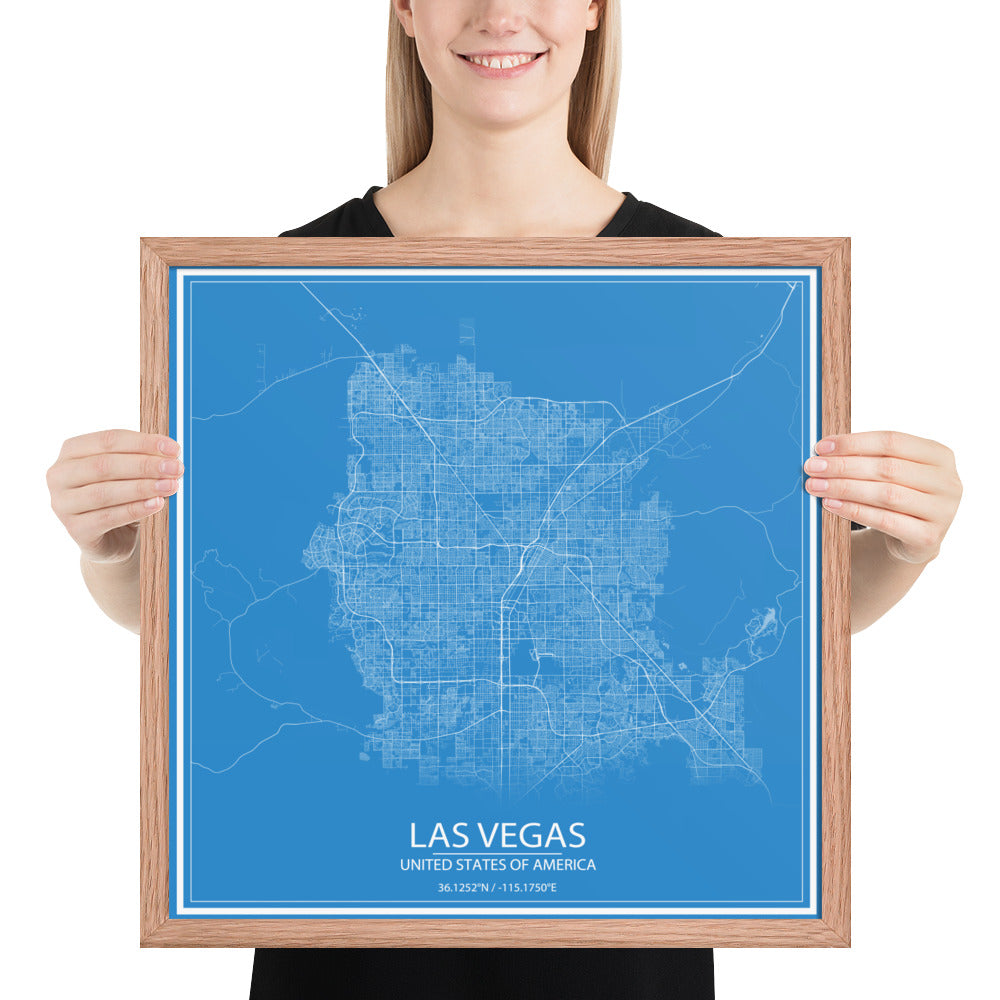 Las Vegas Blue and White Framed Map