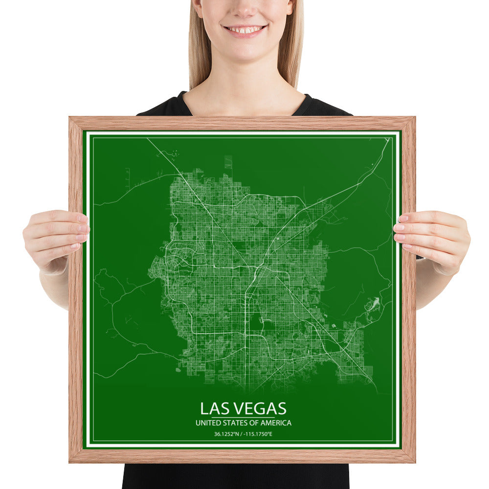 Las Vegas Green and White Framed Map