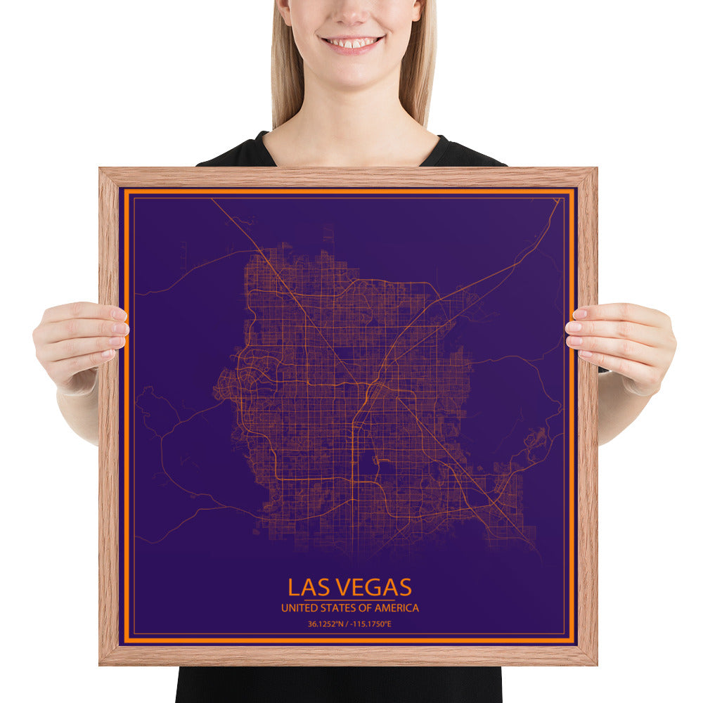 Las Vegas Purple and Orange Framed Map