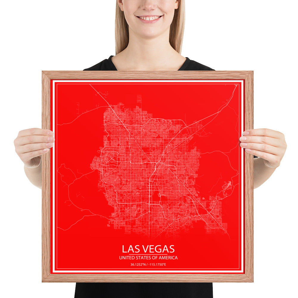 Las Vegas Red and White Framed Map