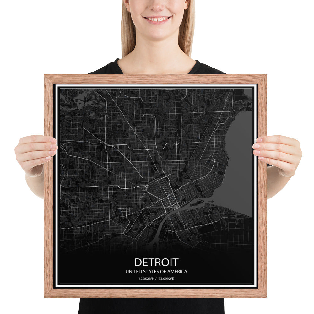 Detroit Black Framed Map