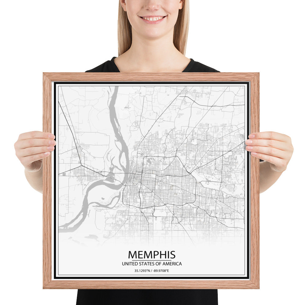 Memphis White Framed Map