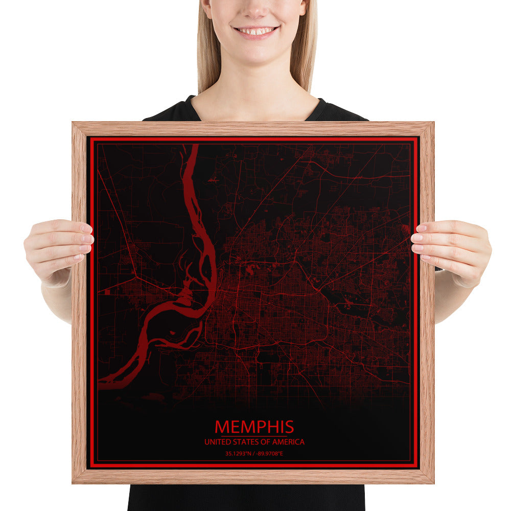 Memphis Black and Red Framed Map