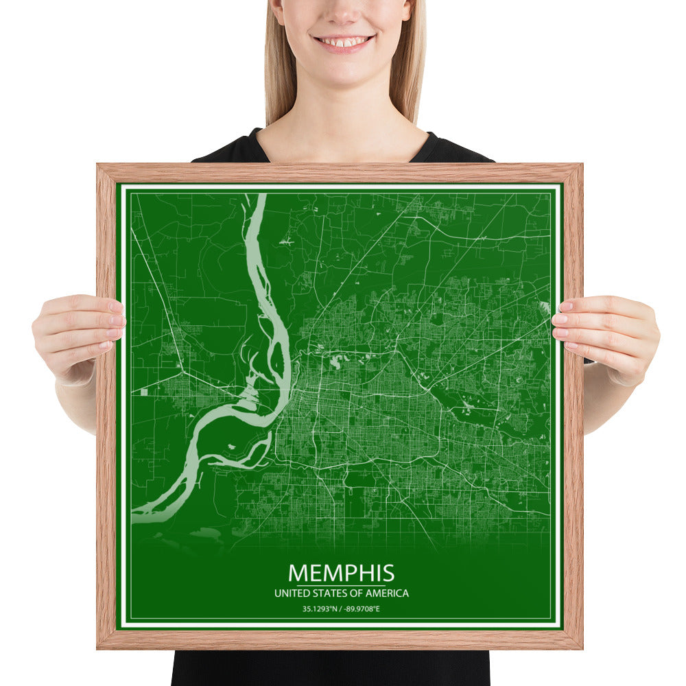 Memphis Green and White Framed Map