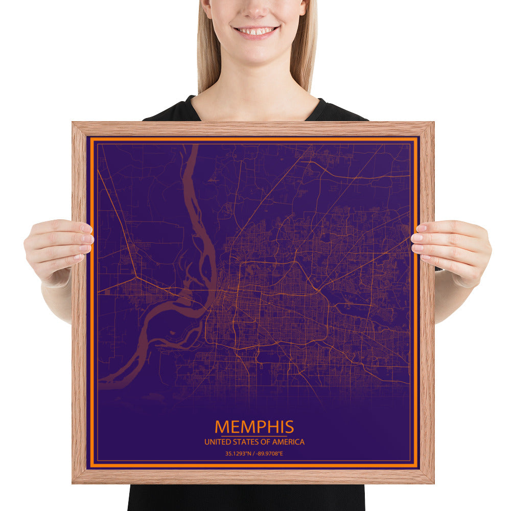 Memphis Purple and Orange Framed Map