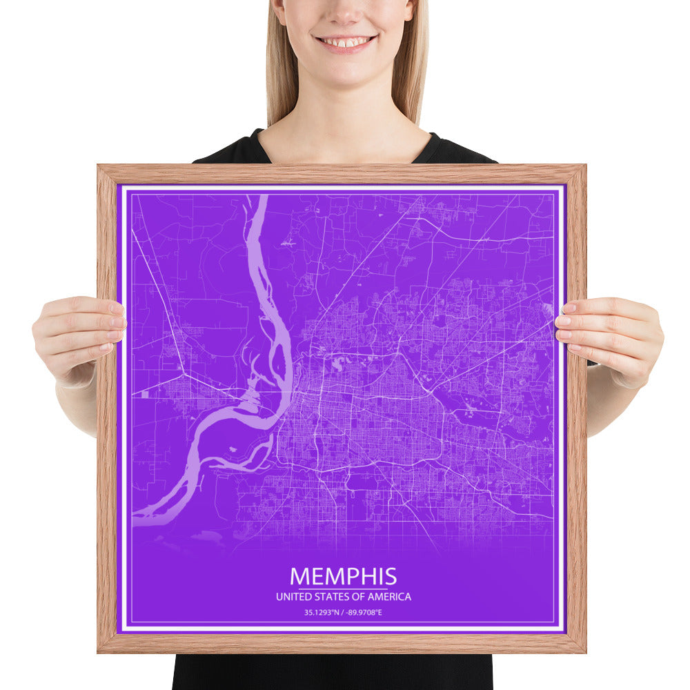 Memphis Purple and White Framed Map