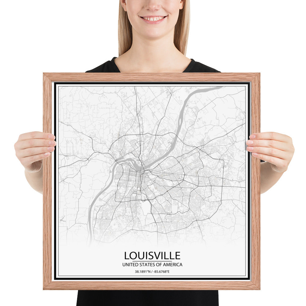 Louisville White Framed Map