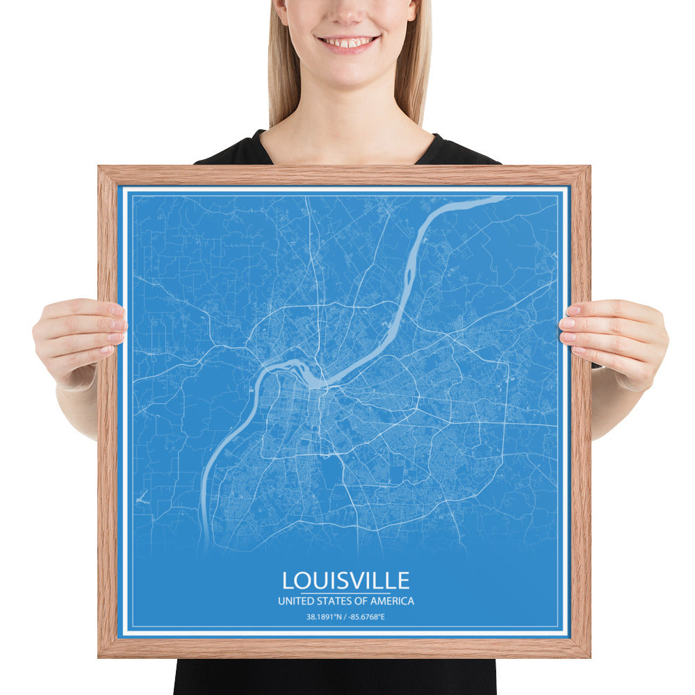 Louisville Blue and White Framed Map