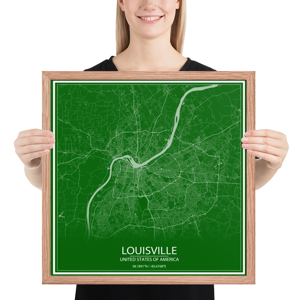 Louisville Green and White Framed Map