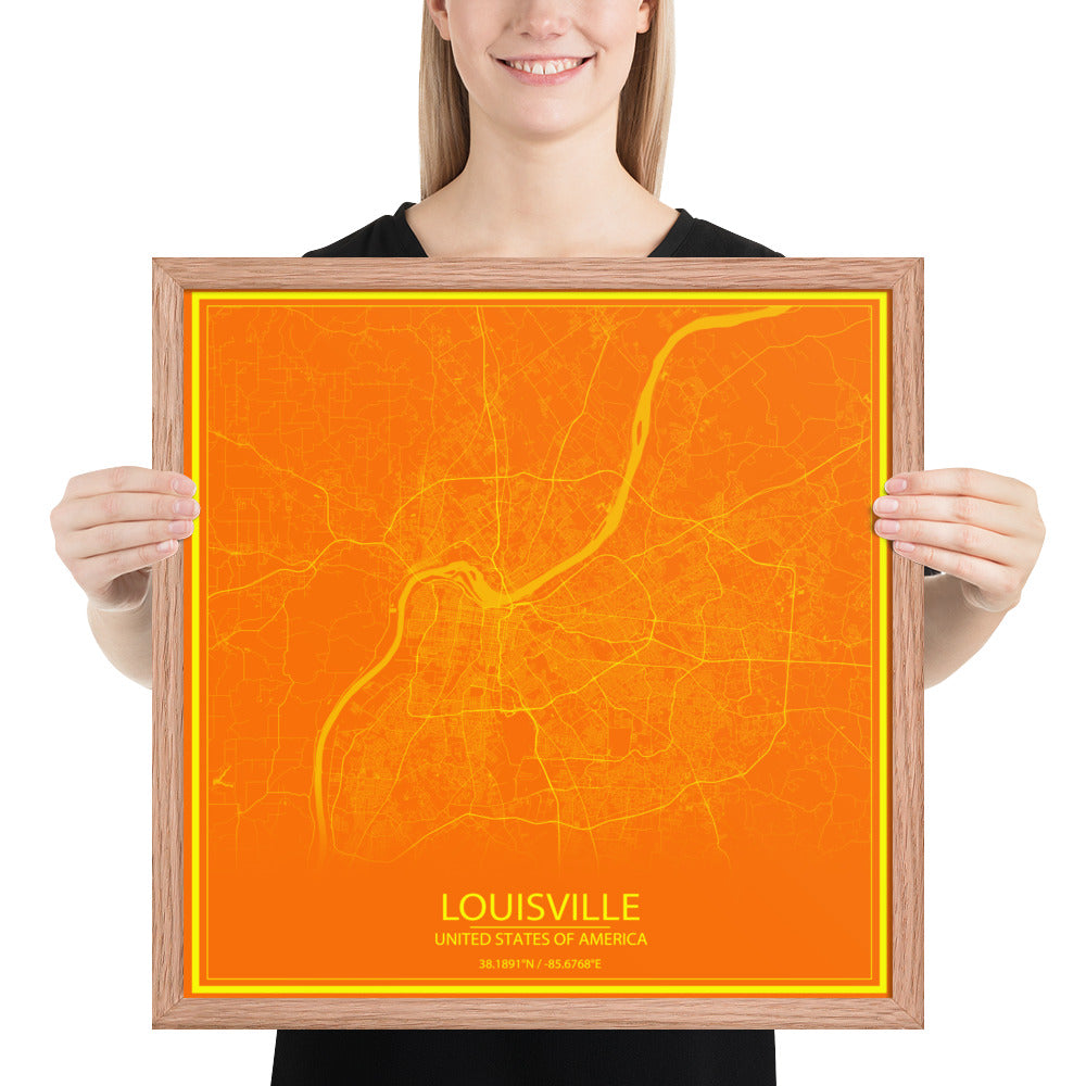 Louisville Orange and Yellow Framed Map