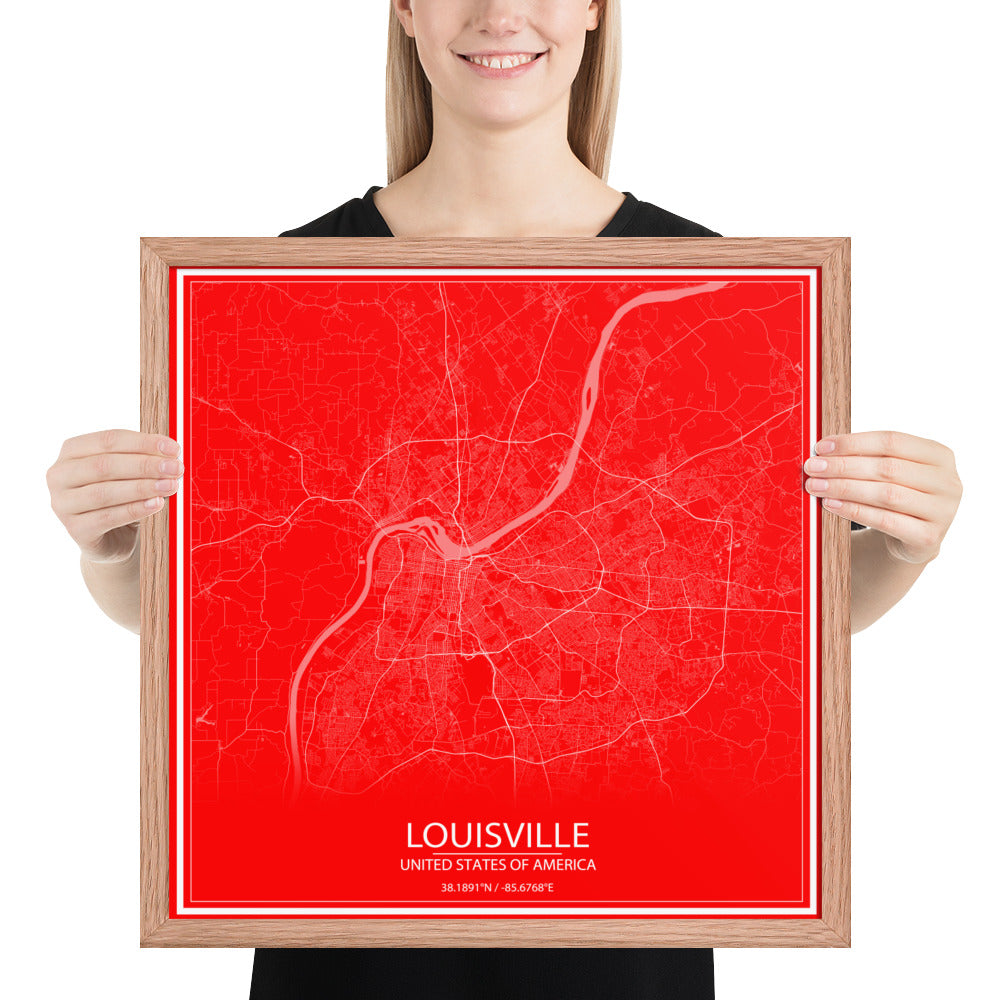 Louisville Red and White Framed Map