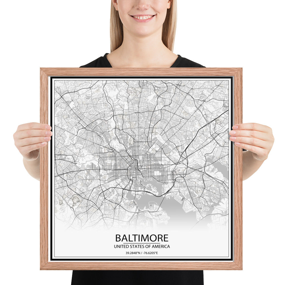 Baltimore White Framed Map