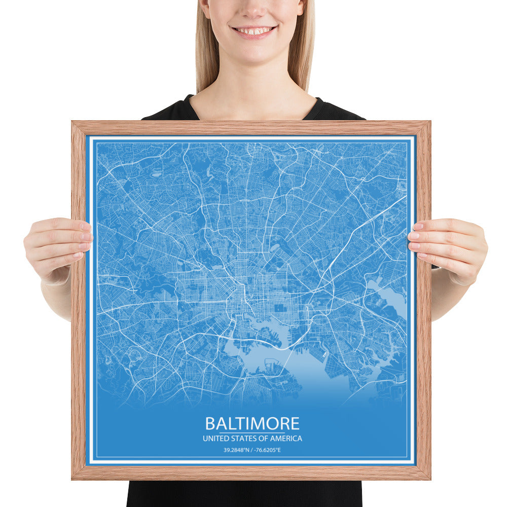 Baltimore Blue and White Framed Map