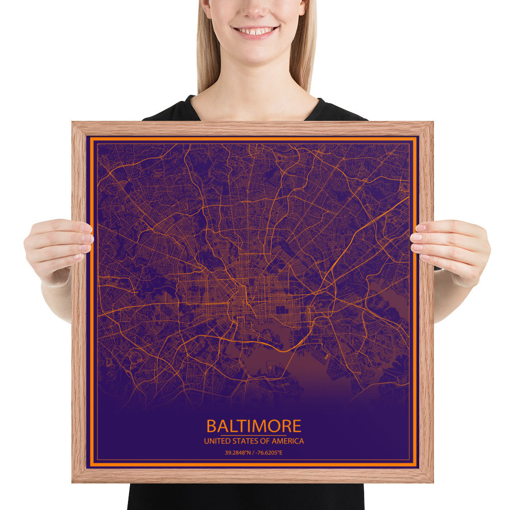 Baltimore Purple and Orange Framed Map