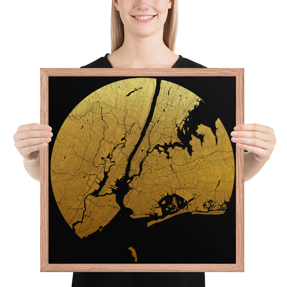 New York Gold on Black Framed Map