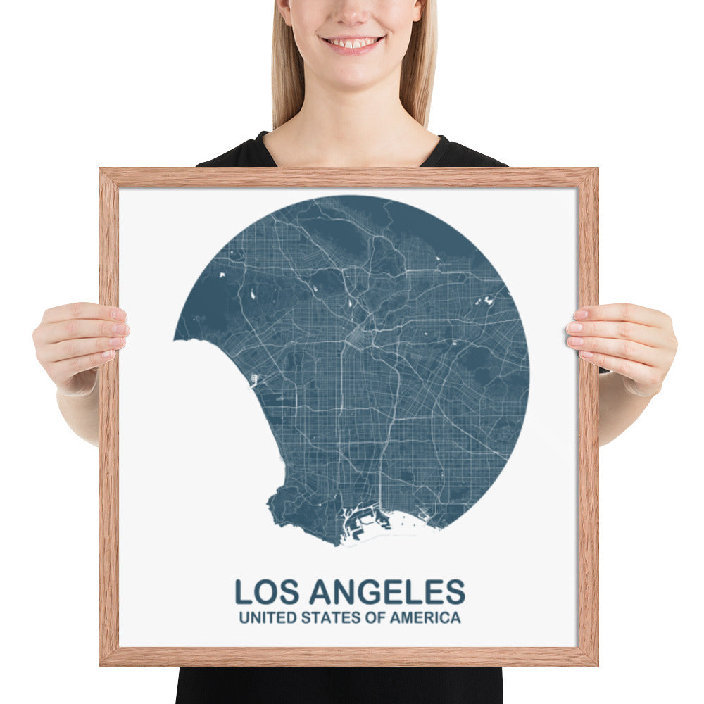 Los Angeles Circular Blue Framed Map