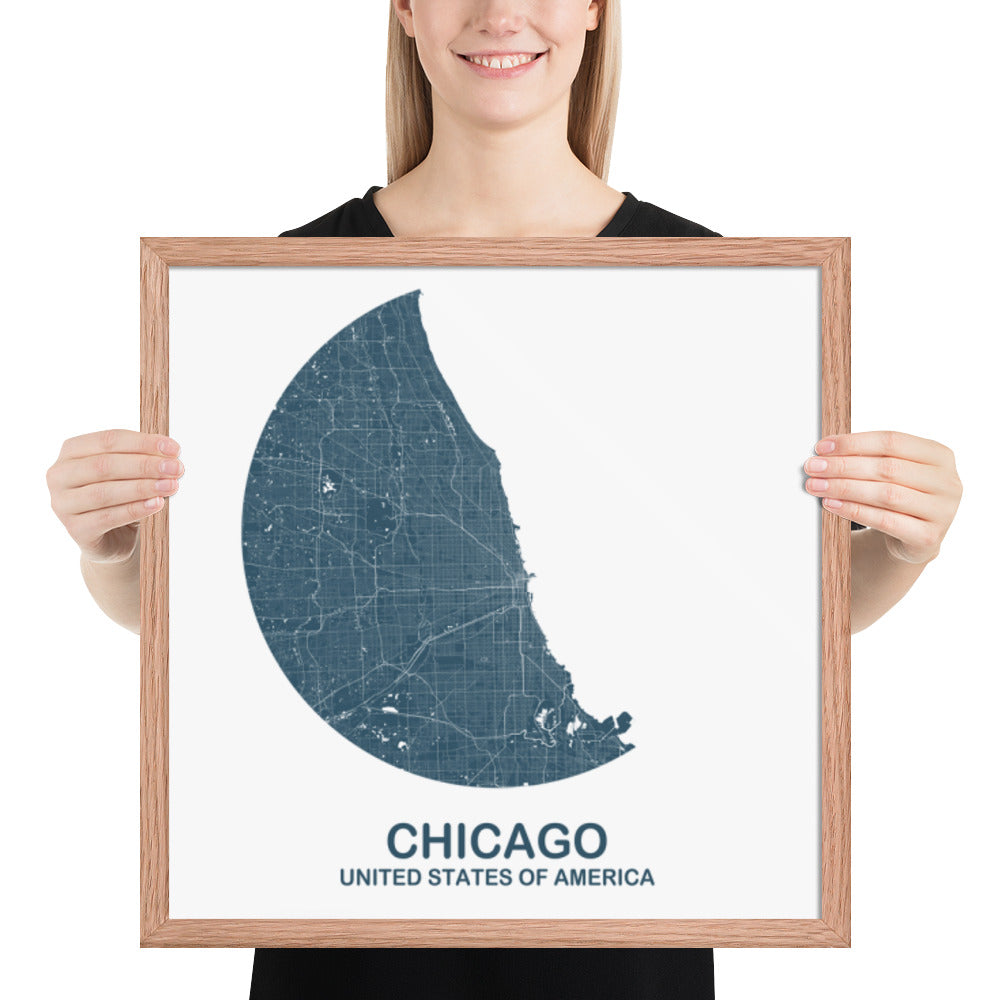 Chicago Circular Blue Framed Map