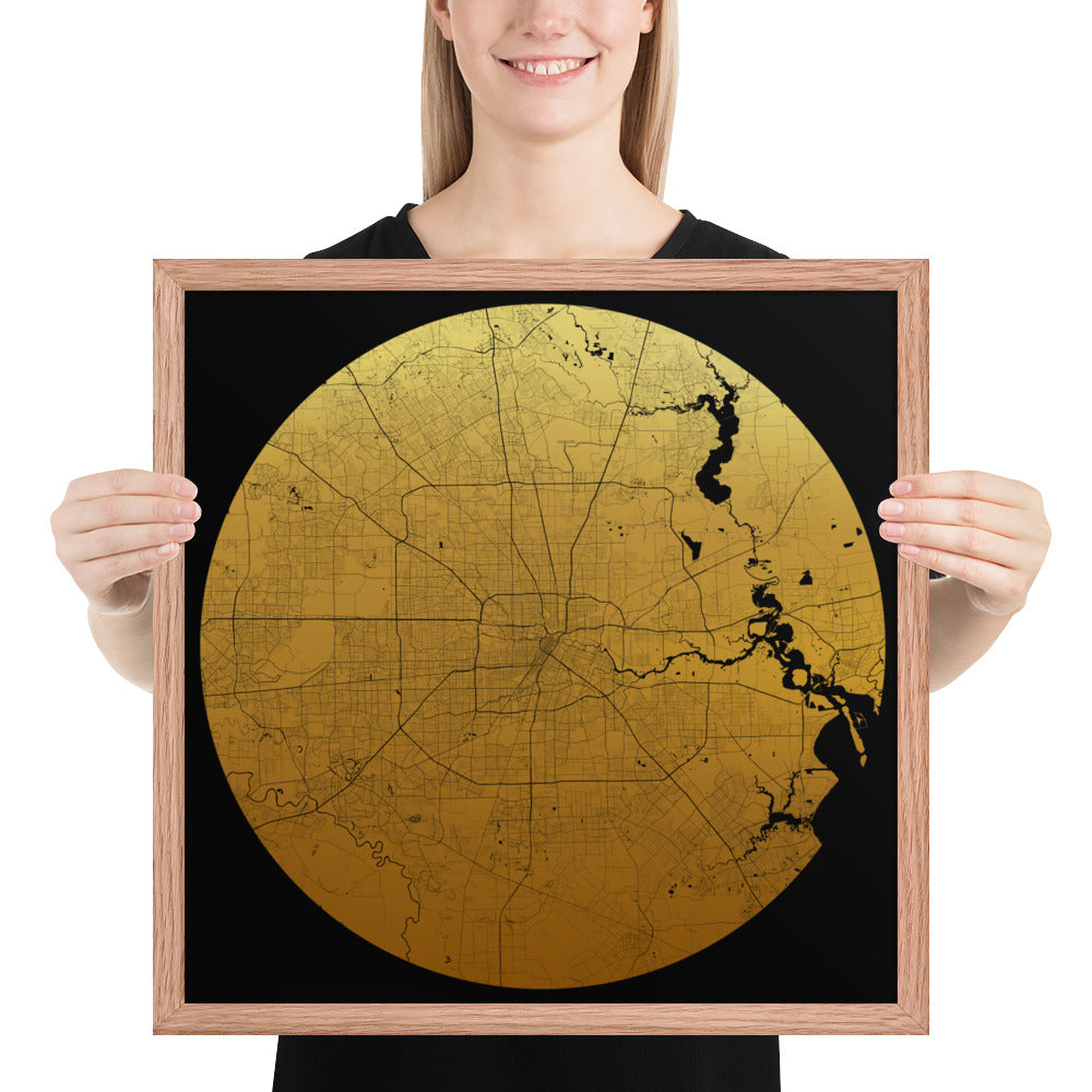 Houston Gold on Black Framed Map