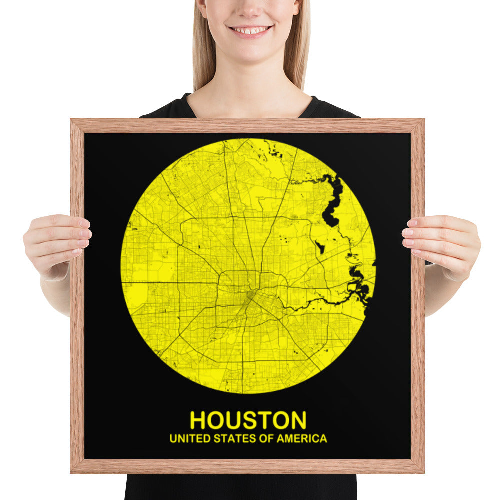 Houston Circular Yellow Framed Map