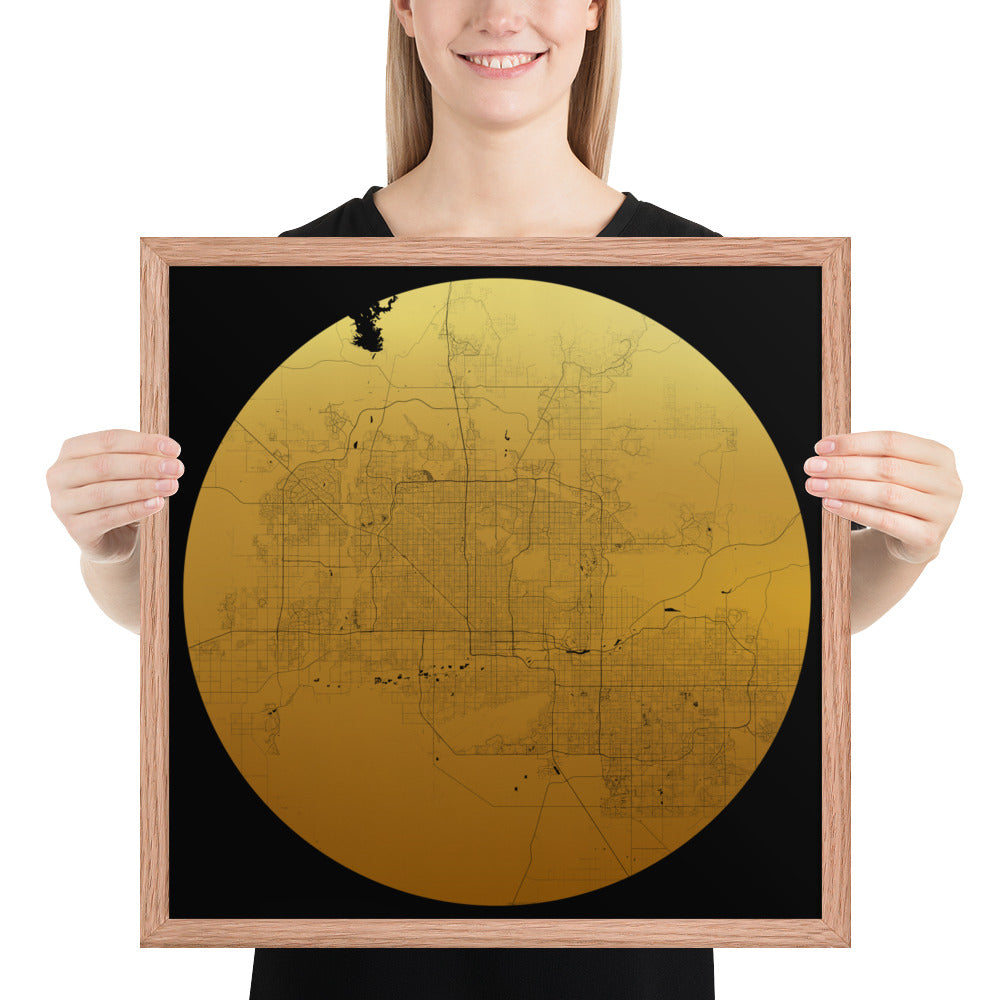 Phoenix Gold on Black Framed Map