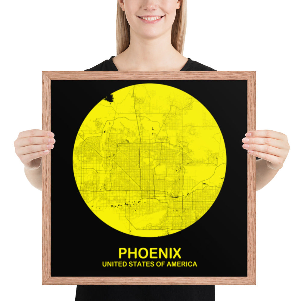 Phoenix Circular Yellow Framed Map