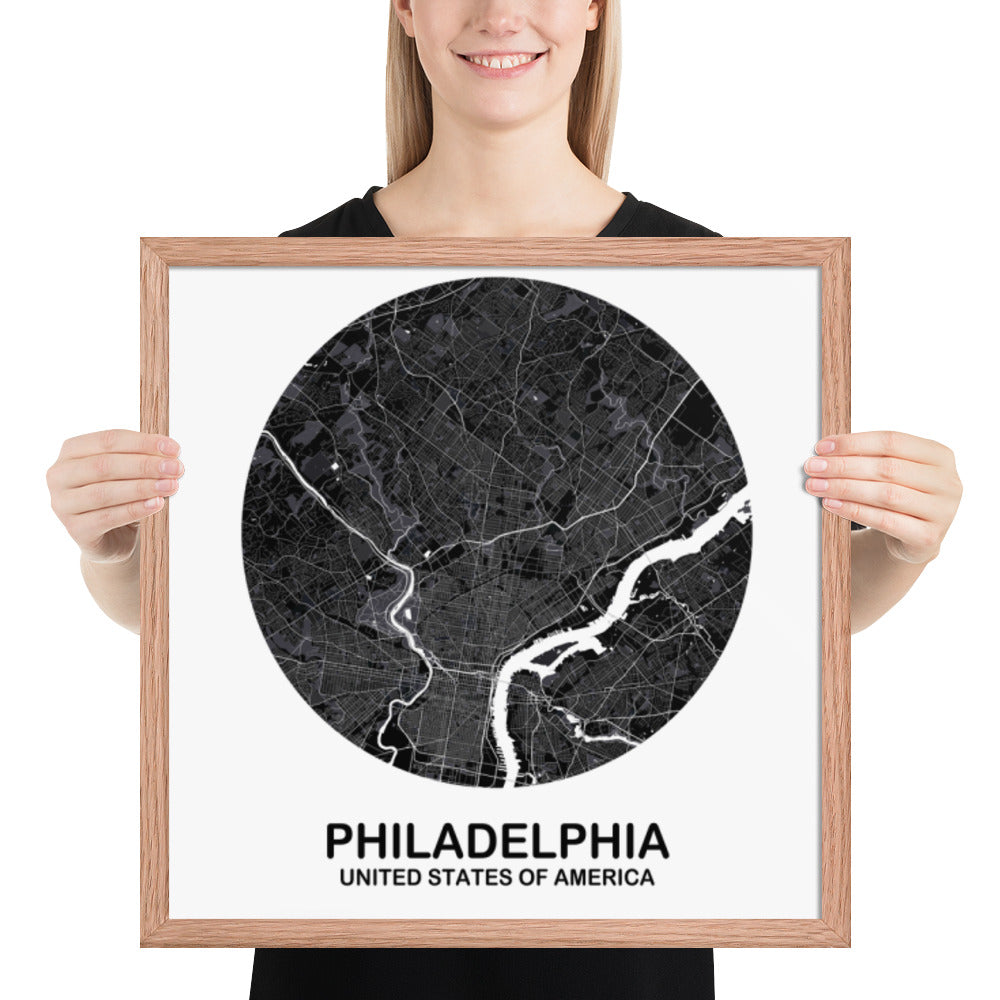 Philadelphia Circular Black Framed Map