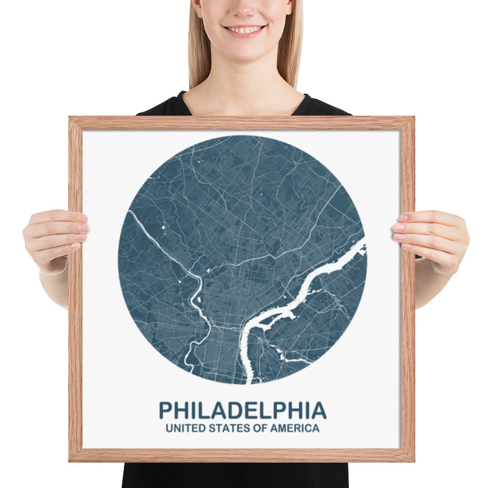 Philadelphia Circular Blue Framed Map