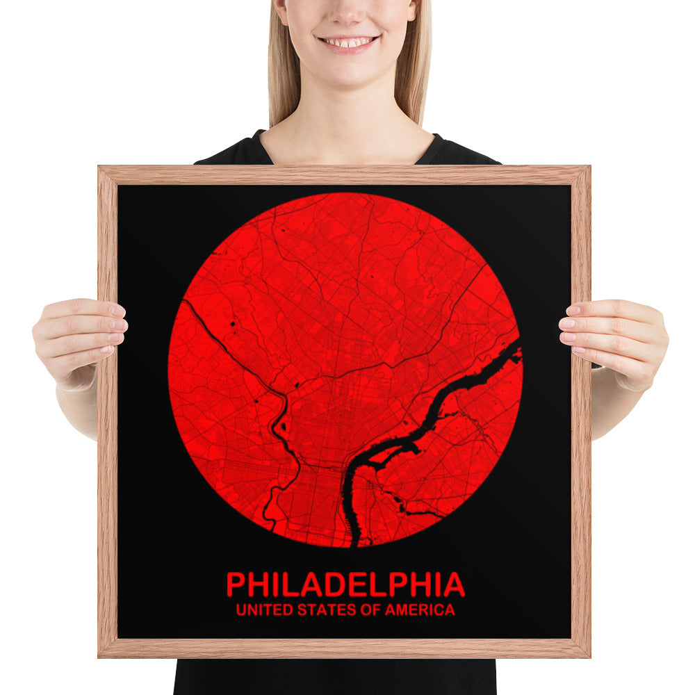 Philadelphia Circular Red Framed Map