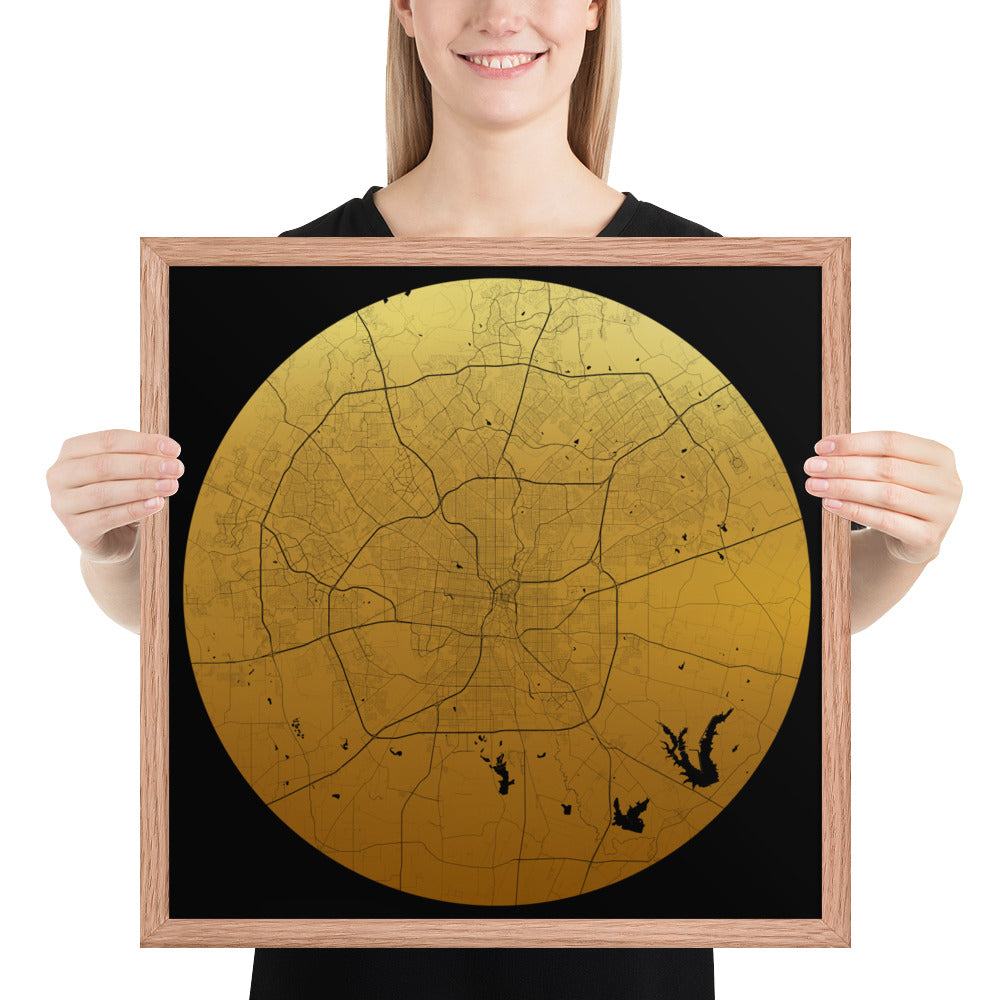 San Antonio Gold on Black Framed Map