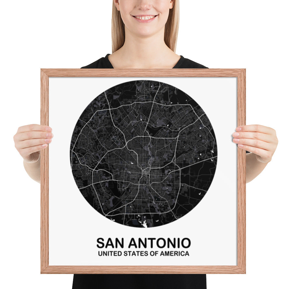 San Antonio Circular Black Framed Map