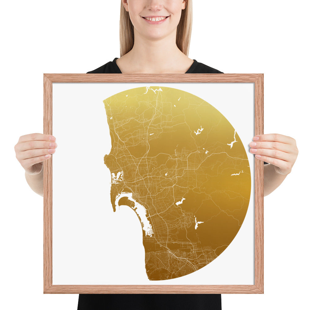 San Diego Gold on White Framed Map