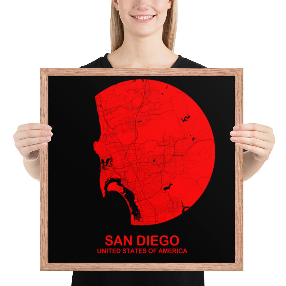 San Diego Circular Red Framed Map