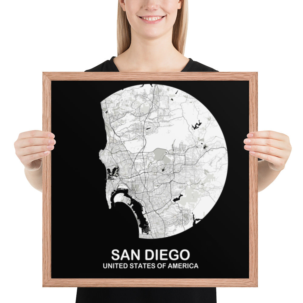 San Diego Circular White Framed Map