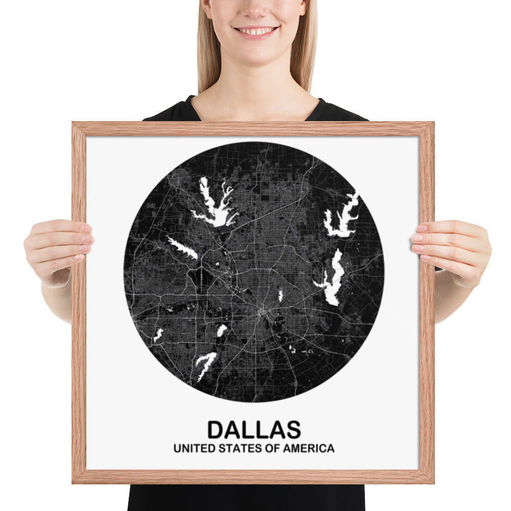 Dallas Circular Black Framed Map