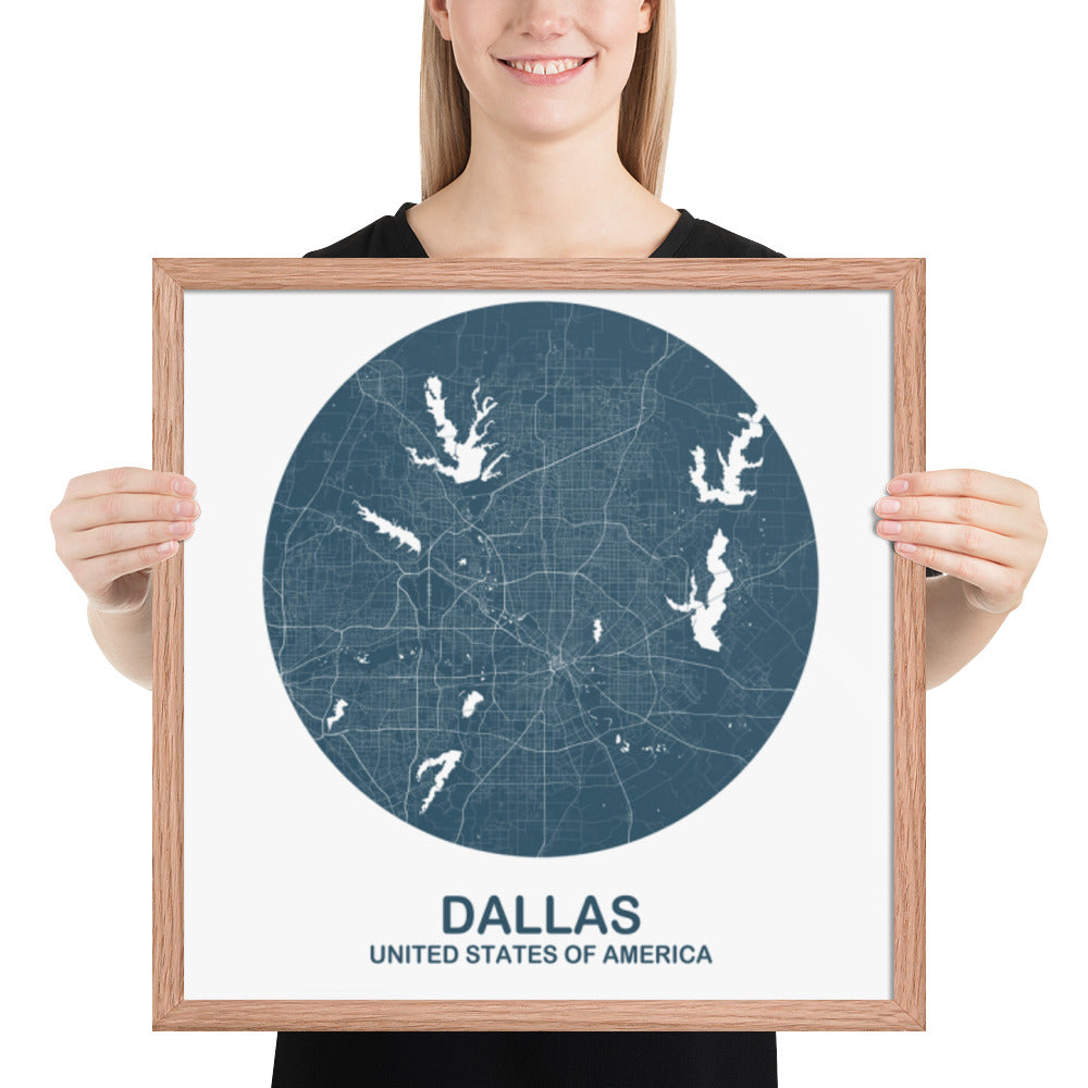 Dallas Circular Blue Framed Map