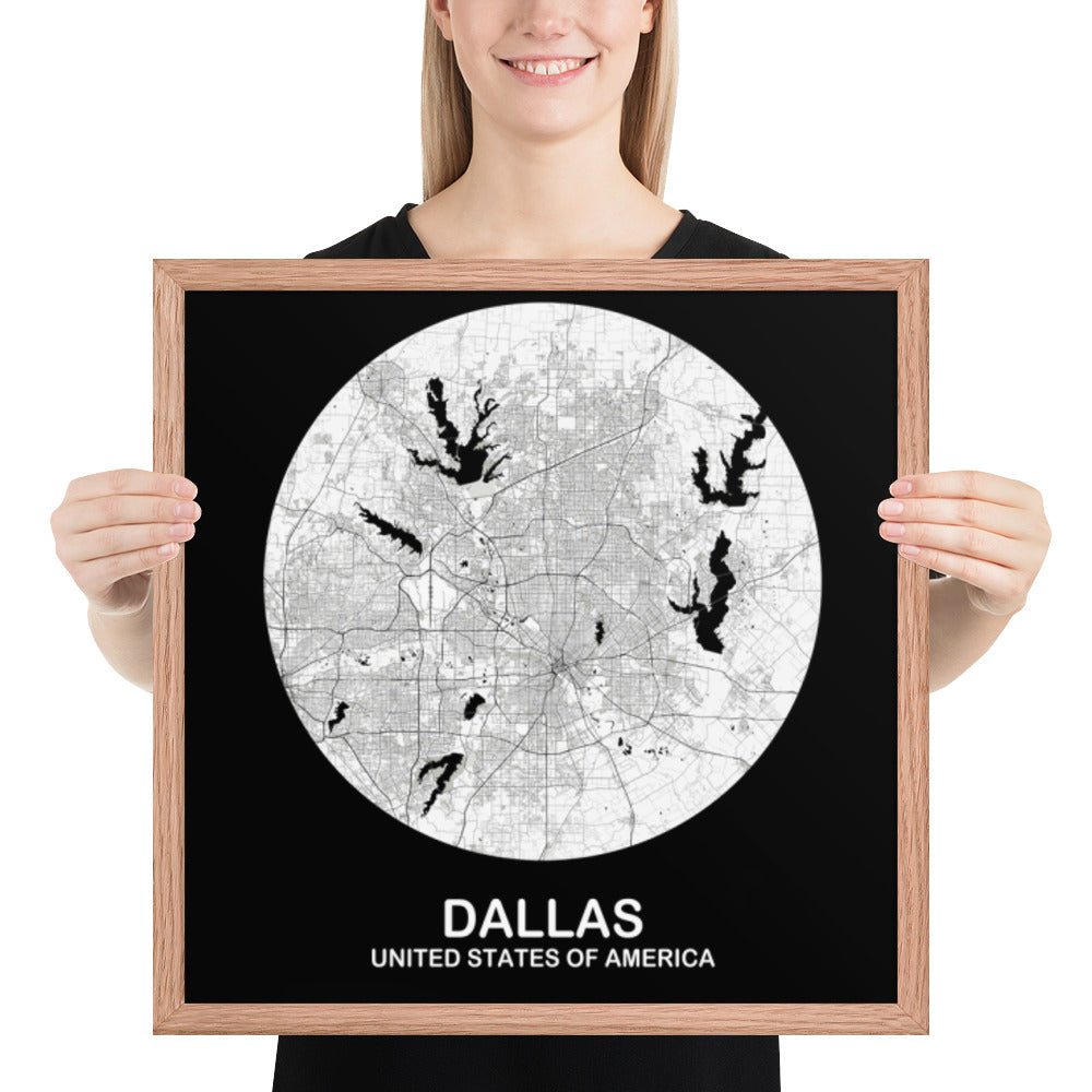 Dallas Circular White Framed Map