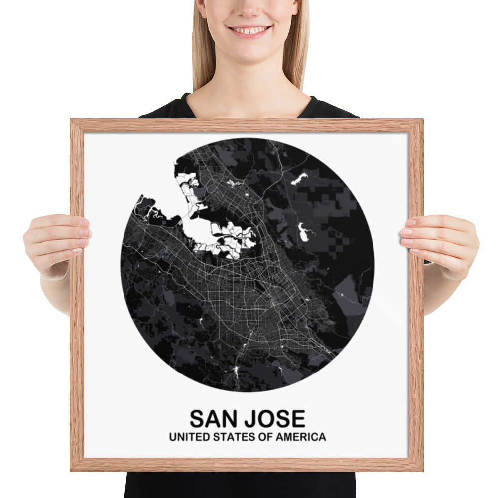 San Jose Circular Black Framed Map