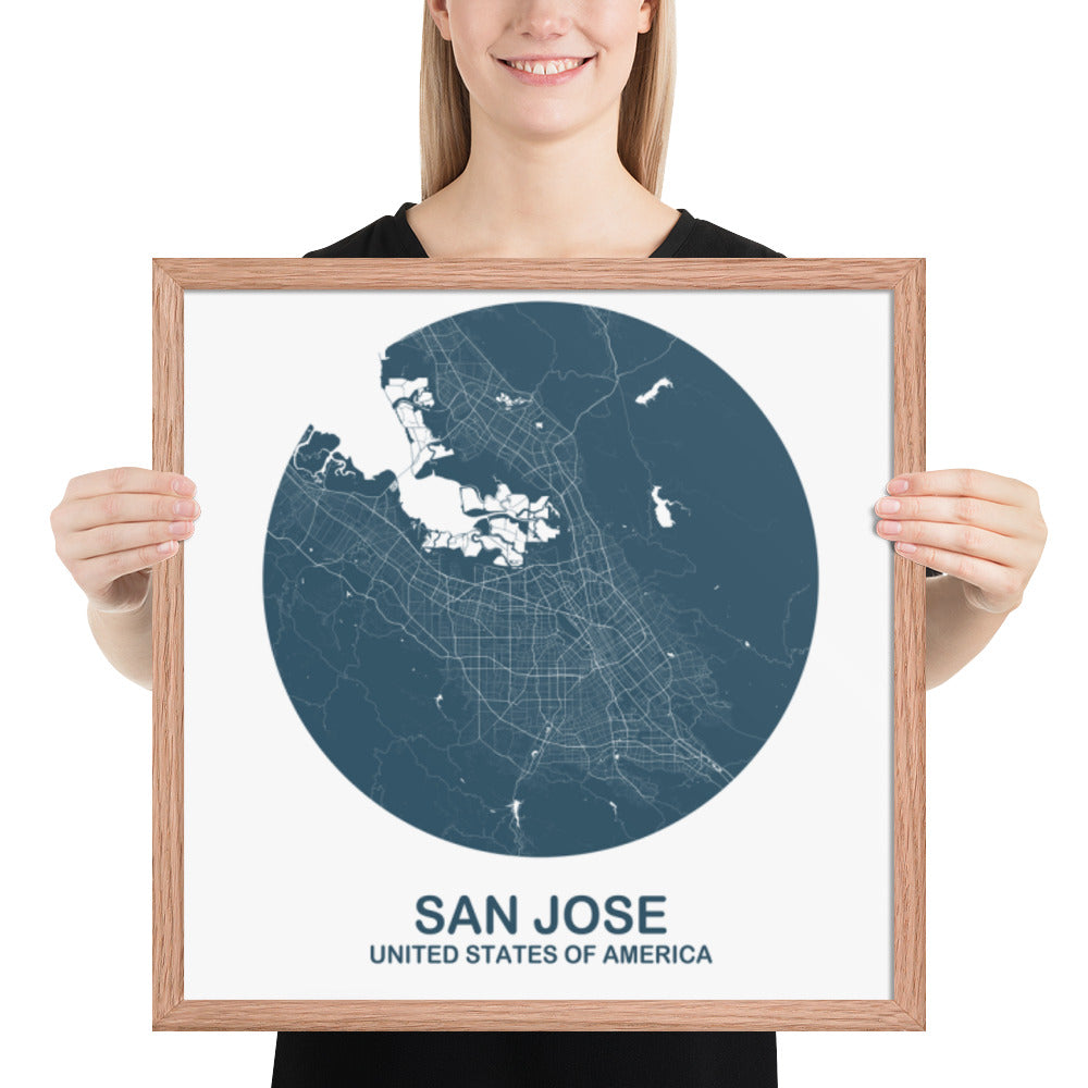 San Jose Circular Blue Framed Map