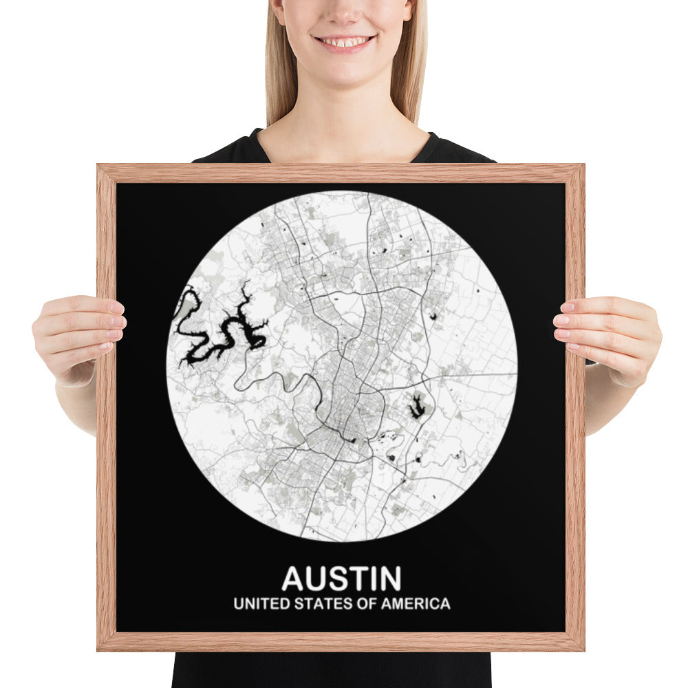 Austin Circular White Framed Map