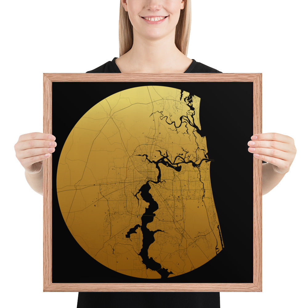 Jacksonville Gold on Black Framed Map