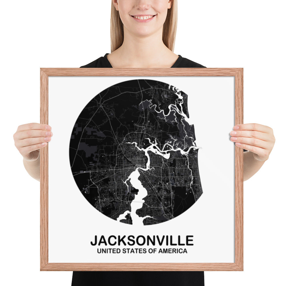 Jacksonville Circular Black Framed Map