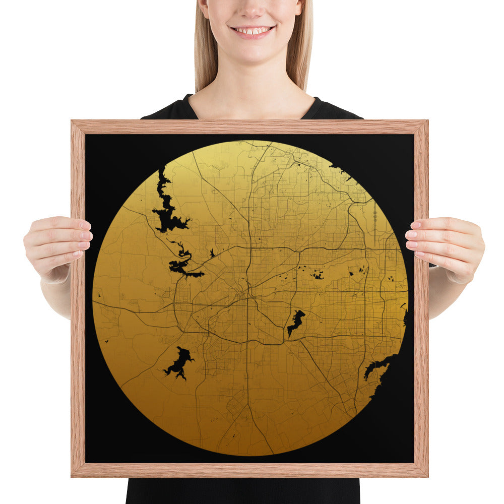 Fort Worth Gold on Black Framed Map