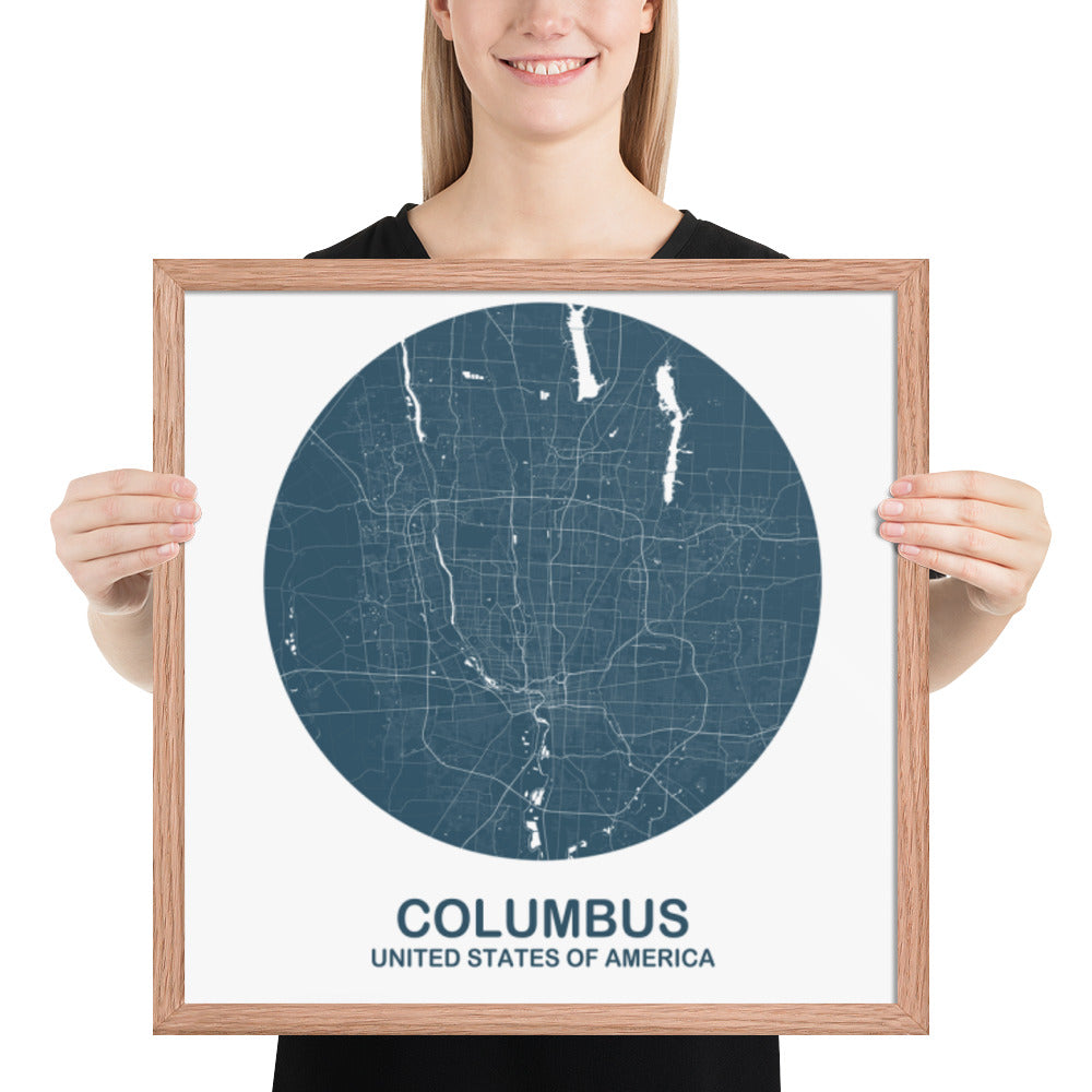 Columbus Circular Blue Framed Map