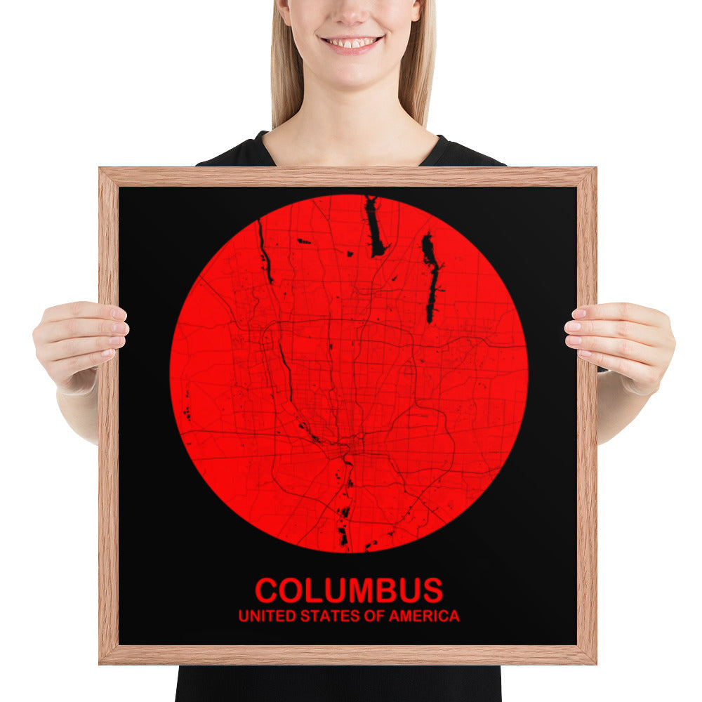 Columbus Circular Red Framed Map