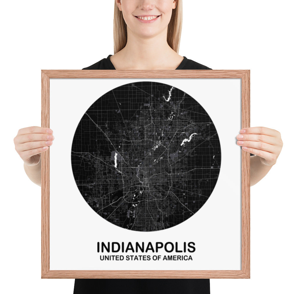 Indianapolis Circular Black Framed Map