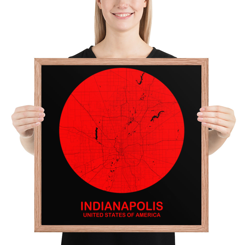 Indianapolis Circular Red Framed Map